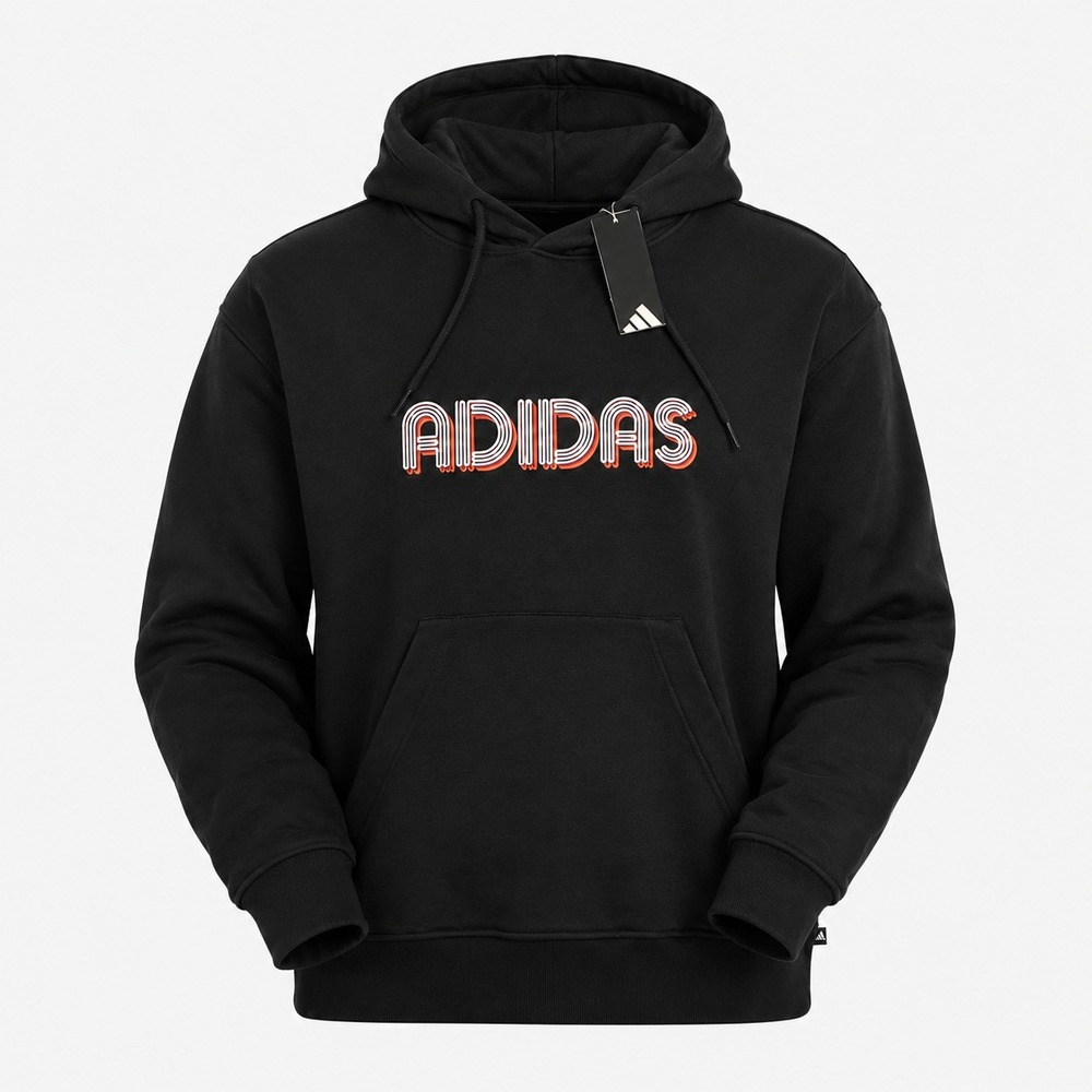 Adidas 3D Retro 70s Striped Logo Hoodie Adult M Black Spell Out Disco Groovy NWT